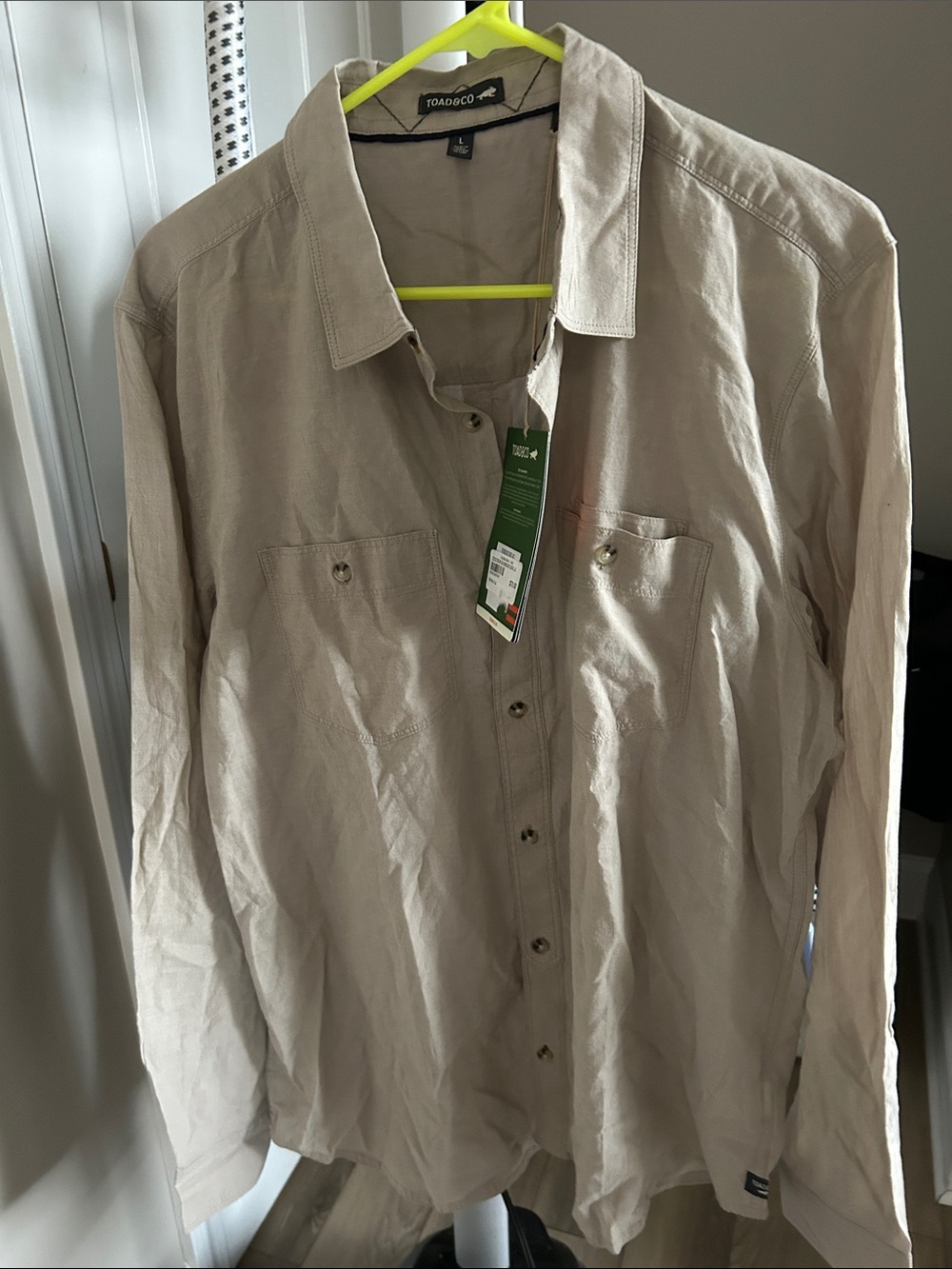 Toad&Co Beige Long-Sleeve Casual Button-Down Shirt men’s size large nwt